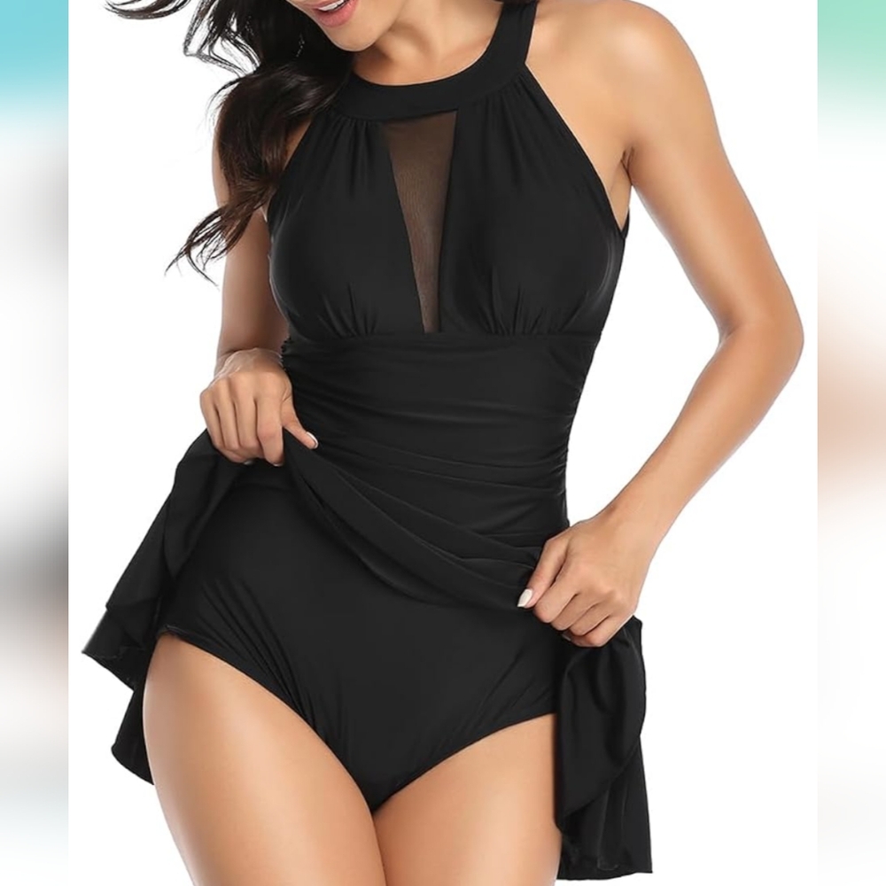 Black Sexy Mesh Halter Swimdress XXL - Picture 3 of 6